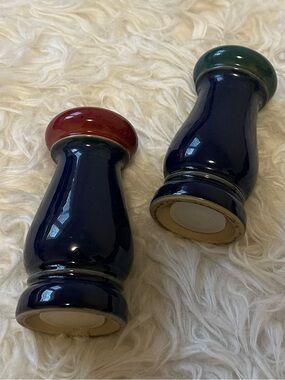 Vintage Denby Langley Harlequin Stoneware Salt and Pepper Shaker Set